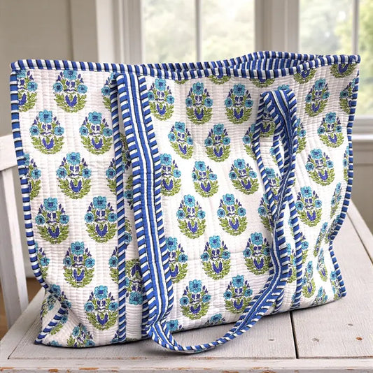 Nash Grey Emma Blue and White Floral Tote Bag