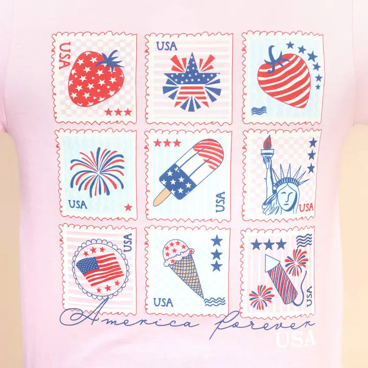 Amanda Blu American Stamps | Women's Pink Short-Sleeve 4th of July Tee