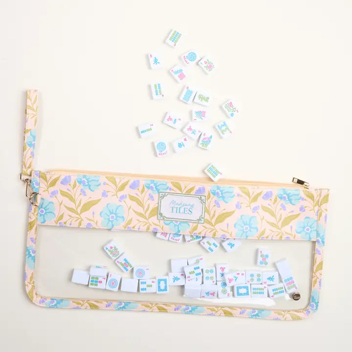 The Darling Effect Mahjong Tile Keeper Pouch–Poppin' Petals Aqua