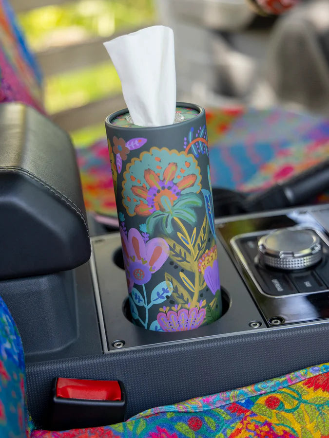 Natural Life Car Tissues, Set of 3-Navy Folk Flower