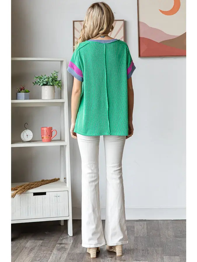 7th Ray Kelly Green Ribbed Top