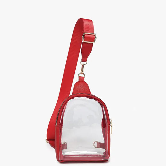 Jen & Co. Ellen Clear Sling Bag w/ Removable Guitar Strap-Red