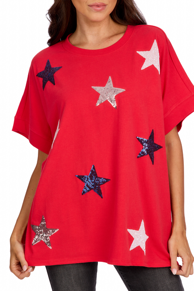 MUD PIE 4TH OF JULY SPARKLE TOP-RED