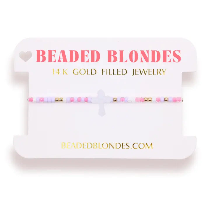 Beaded Blondes Lilac Cross Bracelet On Color