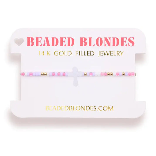 Beaded Blondes Lilac Cross Bracelet On Color