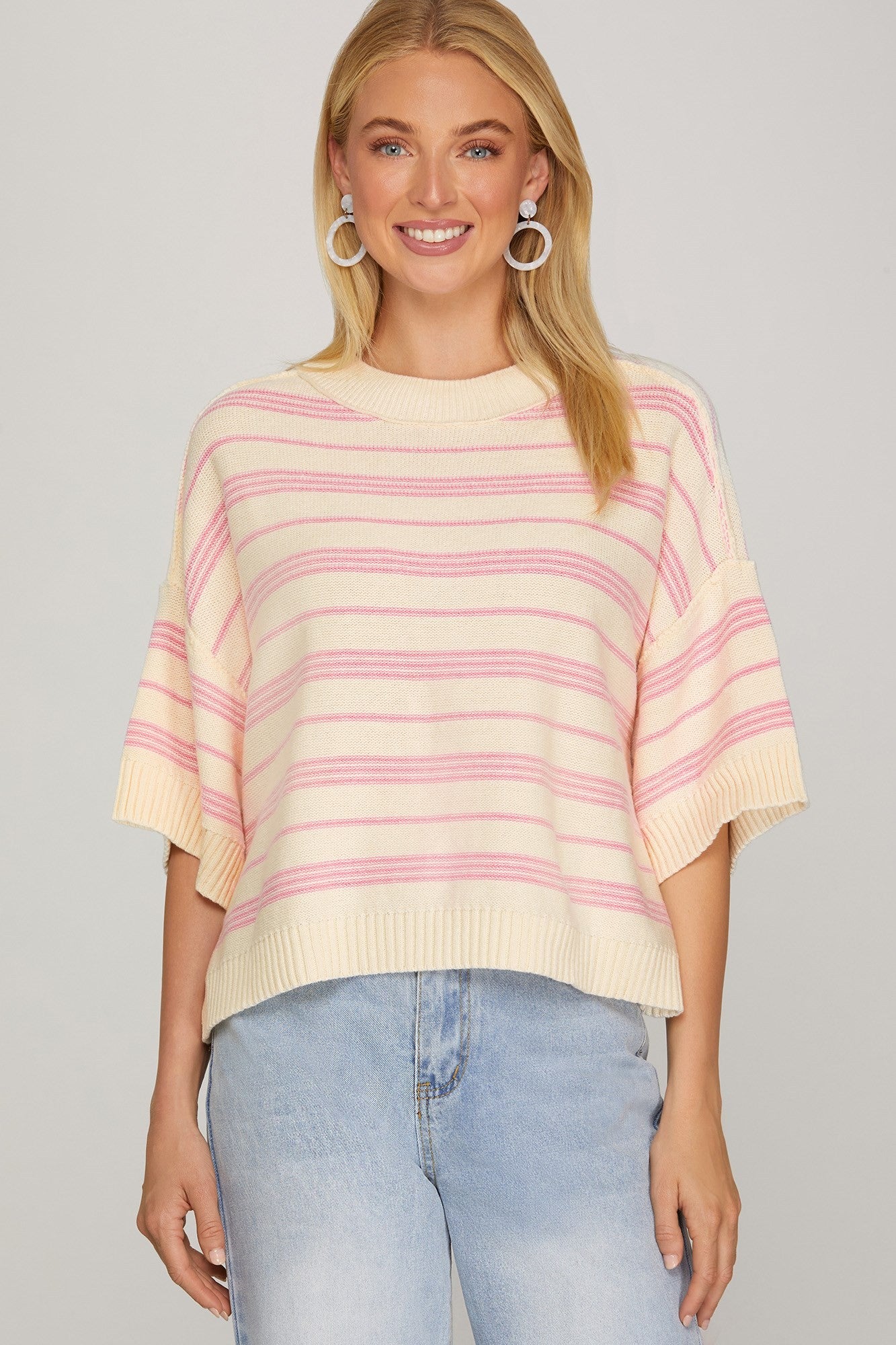 She + Sky Striped Knit Sweater Top