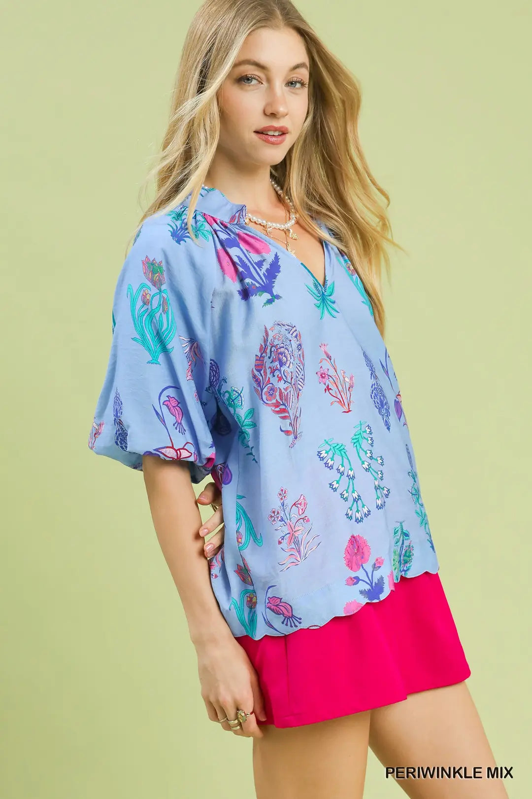 Umgee Floral Encyclopedia Print Blouse