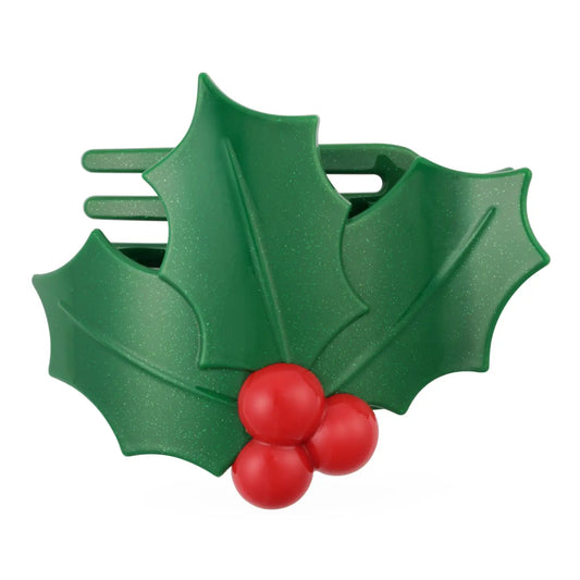 Teleties Glitter Holly Leaves | Flat Hair Clip