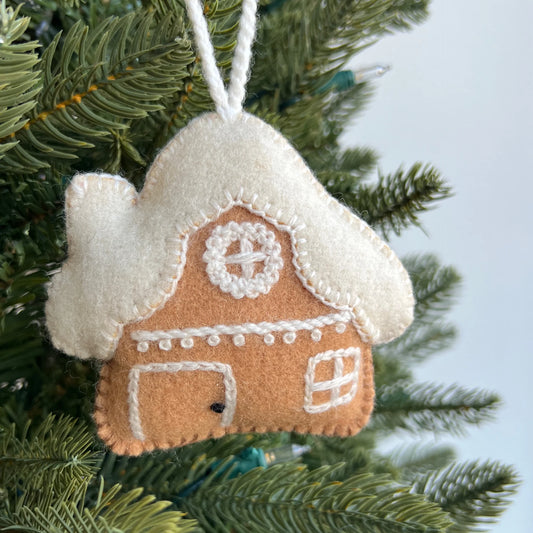 Ornaments 4 Orphans Gingerbread House Ornament, Embroidered Wool