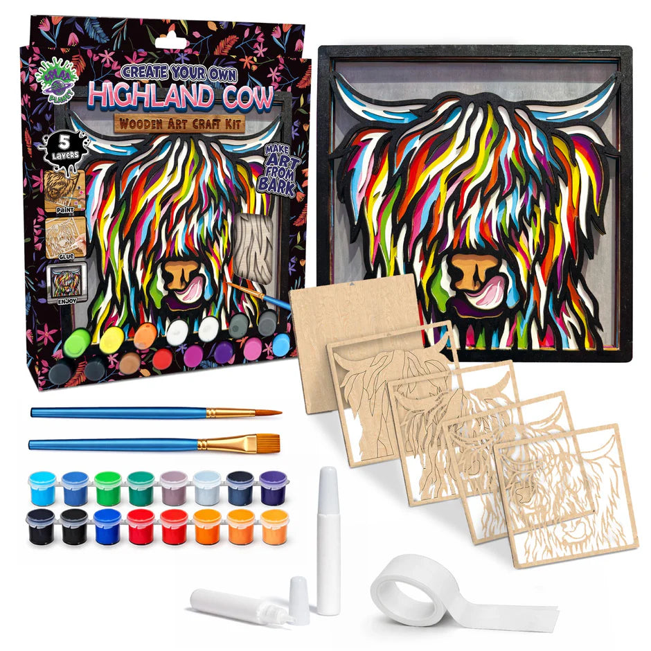 SPLAT PLANET WOODEN HIGHLAND COW ART CRAFT KIT