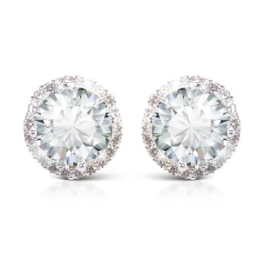 AMANDA BLU TIMELESS RADIANCE – ROUND CUT HALO STUD EARRINGS – SILVER
