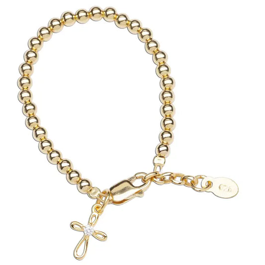 Cherished Moments Kids 14K Gold-Plated Cross Bracelet Baby Girl Baptism Gift