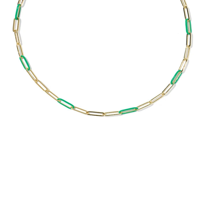 KENDRA SCOTT COURTNEY ENAMEL LINK AND CHAIN NECKLACE GOLD GREEN ENAMEL