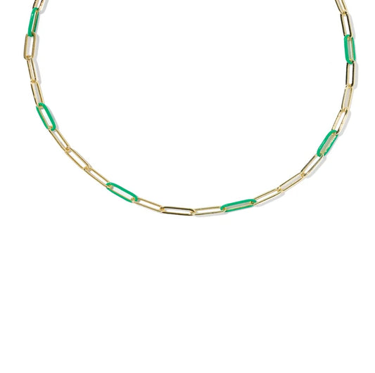 KENDRA SCOTT COURTNEY ENAMEL LINK AND CHAIN NECKLACE GOLD GREEN ENAMEL