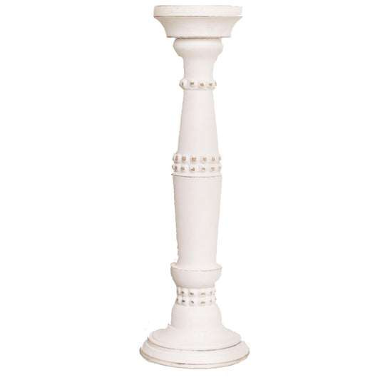 Mary Square  Beaded Candle Stick Whitewash Large