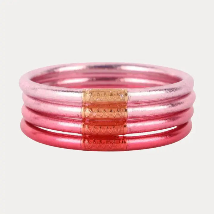 BuDhaGirl Carousel Pink All Weather Bangles® (Set of 4) - Serenity Prayer