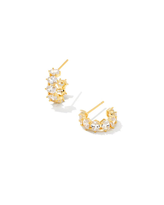 Kendra Scott Cailin Gold Crystal Huggie Earrings in White Crystal