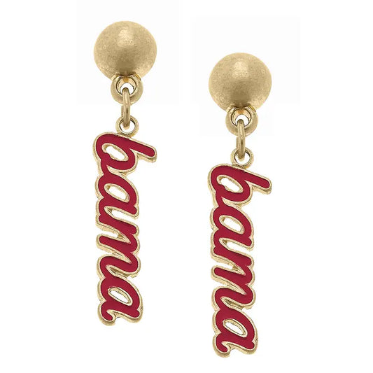 Canvas Style Alabama Crimson Tide Enamel Script Earrings in Crimson