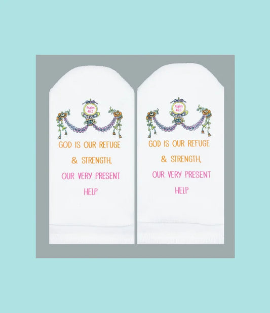 Standing on the Word Socks Flower Garland with verse: Psalm 46:1 God is our very present help