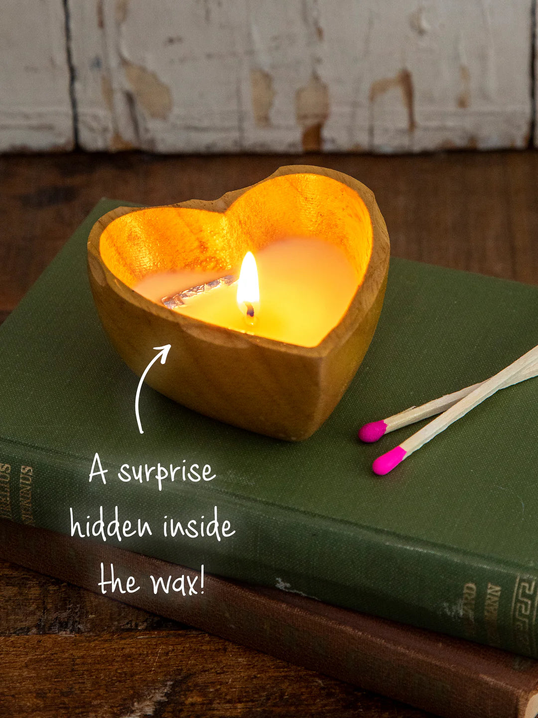 Natural Life Wooden Heart Surprise Candle-Folk Flower