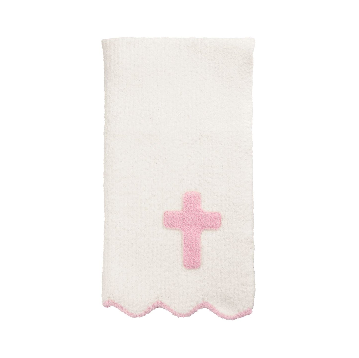 MUD PIE PINK CROSS CHENILLE BLANKET