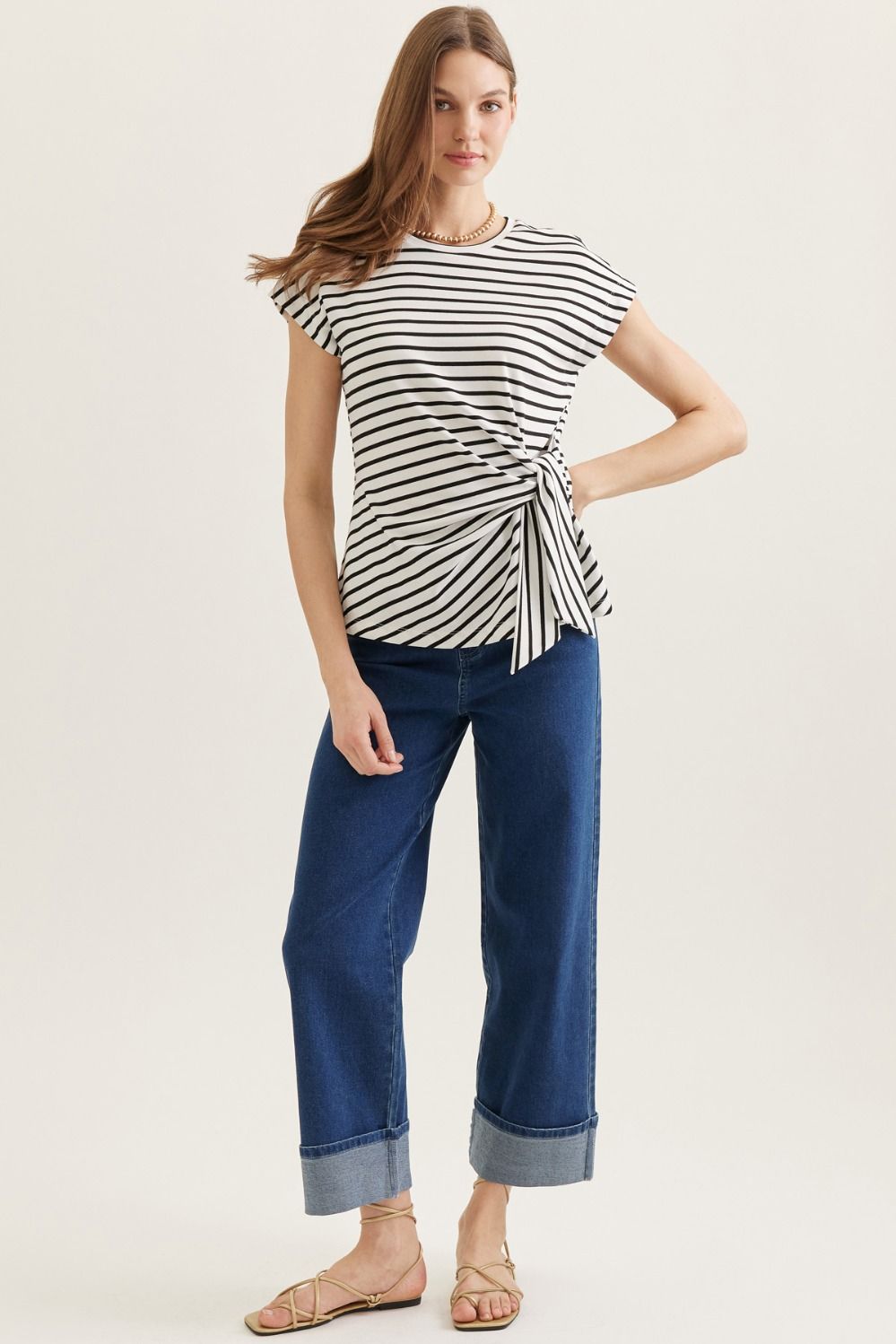 Entro Striped Cap Sleeve Top