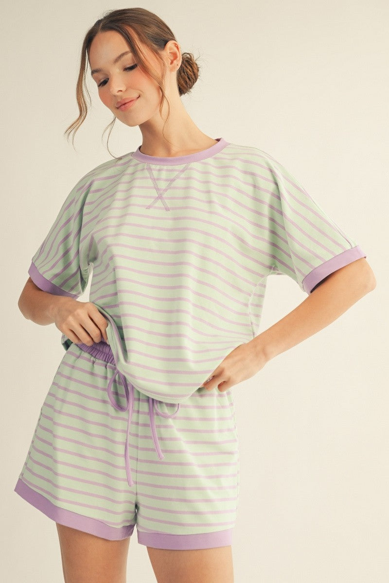 Jodifl Stripe Casual Top & Shorts Set-Mint