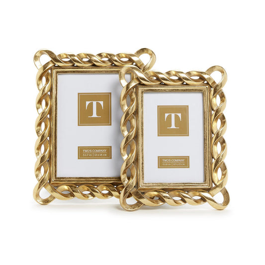 TWO'S COMPANY GOLD RIBBON PHOTO FRAME