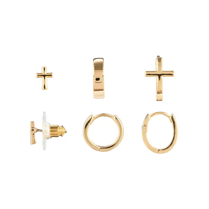 Demdaco Dainty Cross Earrings Set of 3 - Gold