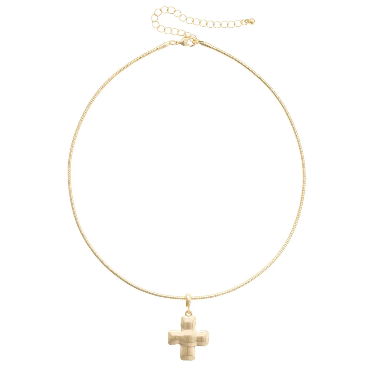 Canvas Style Square Cross Skinny Collar Necklace in Shiny Gold