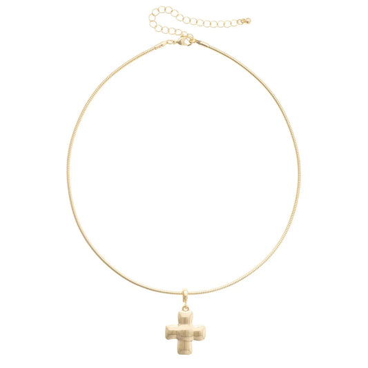 Canvas Style Square Cross Skinny Collar Necklace in Shiny Gold