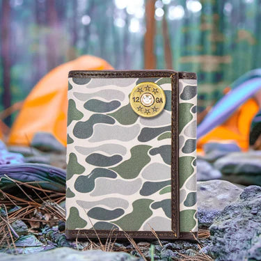 ZEP-PRO SHOTSHELL MEN'S TRIFOLD OLD SCHOOL CAMO LEATHER WALLET.-COLOR: Green/Gray Camo