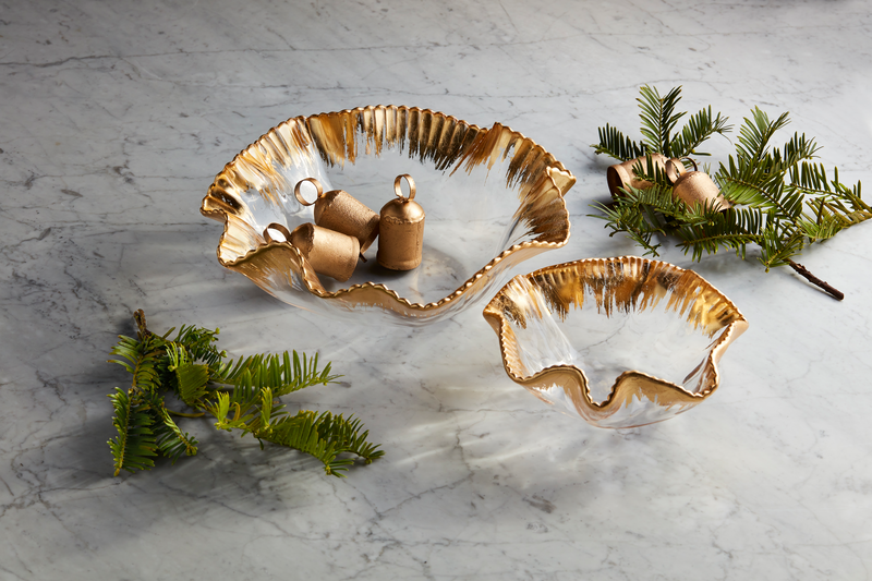 MUD PIE GOLD EDGE RUFFLE BOWL