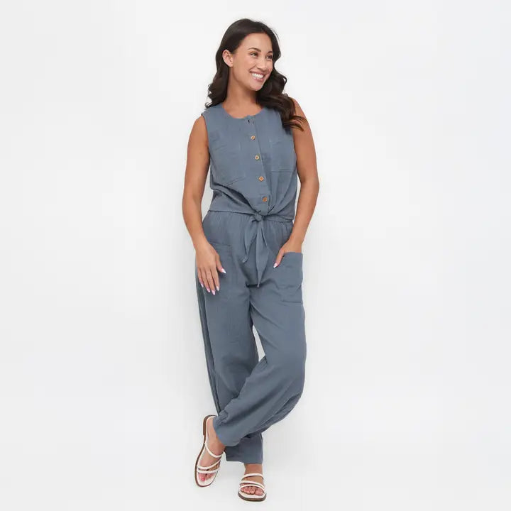 Elsie & Zoey Tapered Pants Jasmine Patch Pocket Cotton Gauze