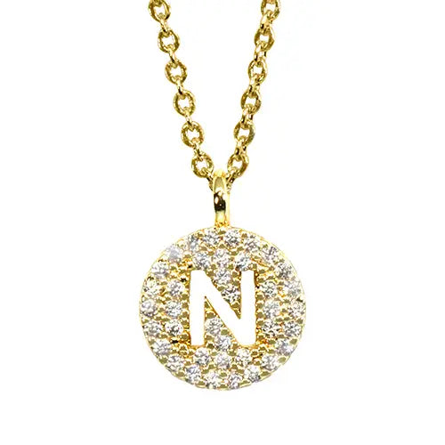 Maya J Yellow Initial Cut Out Pave Disc Necklace-N