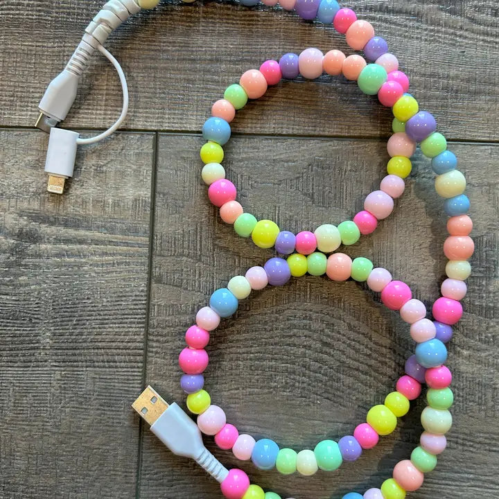 Beaded Phone Charger with Lightning & Usb-C Cable-Rainbow