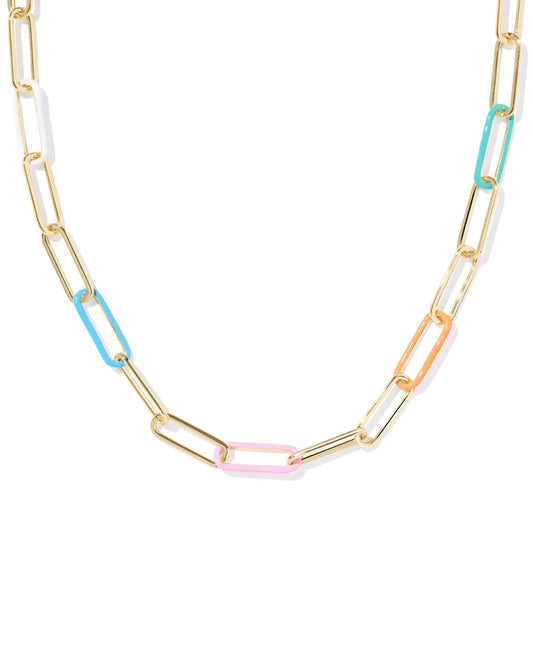 KENDRA SCOTT AINSLEY CONVERTIBLE CHAIN NECKLACE GOLD MULTI MIX ENAMEL