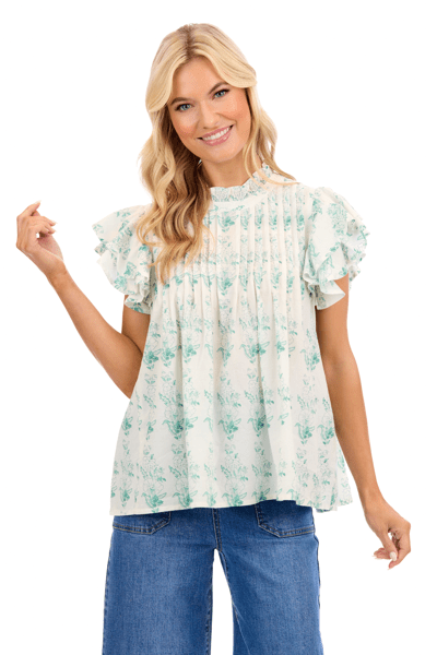 MUD PIE DOLLY FLUTTER TOP-WHITE