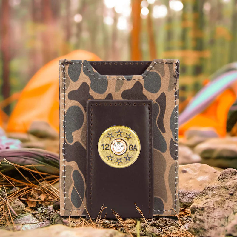 Zep-Pro Shotshell Men's Magnetic Front Pocket Old School Camo Leather Wallet.