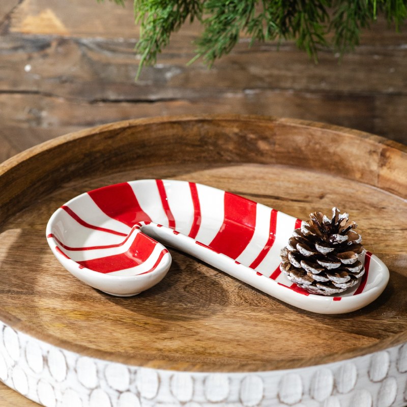 Pd HOME 10" Red and White Ceramic Candy Cane Plate