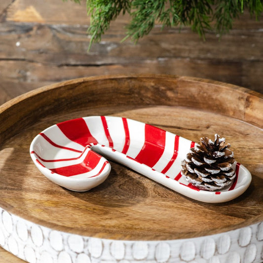 Pd HOME 10" Red and White Ceramic Candy Cane Plate