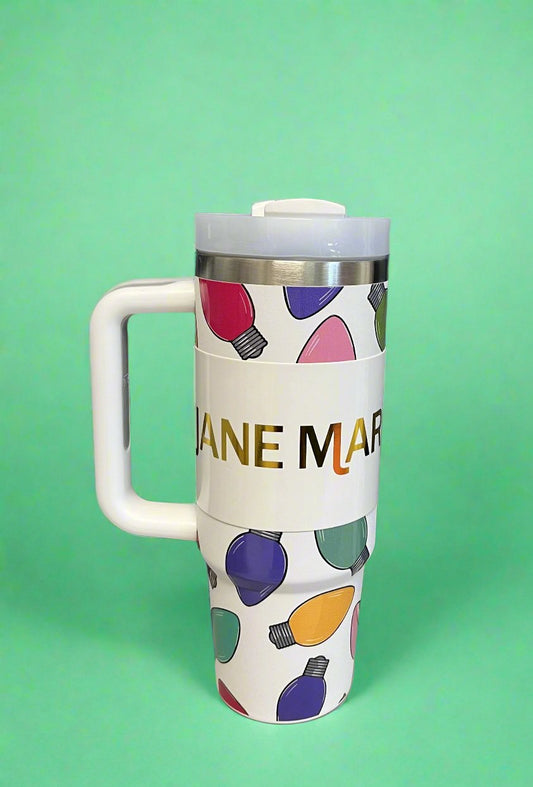 JANE MARIE 30 OZ. TUMBLER WITH STRAW AND HANDLE-HOLIDAY LIGHTS