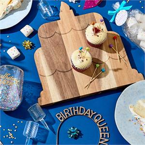 TWO'S COMPANY BIRTHDAY CAKE SERVING BOARD W/20 STAR PICKS