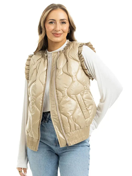 Katydid Soft Tan Metallic Quilted Vest
