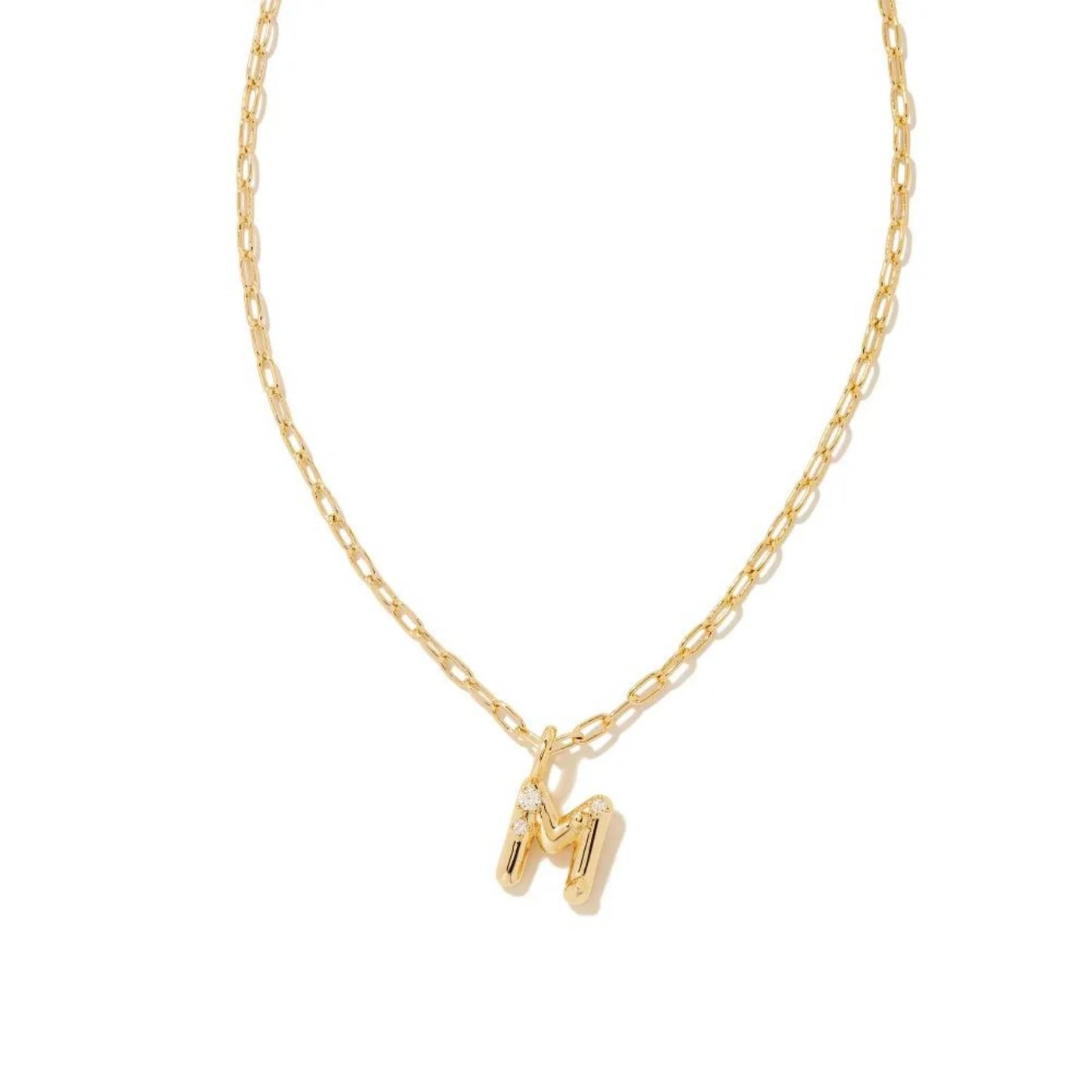 KENDRA SCOTT CRYSTAL LETTER M SHORT PENDANT NECKLACE GOLD WHITE CZ