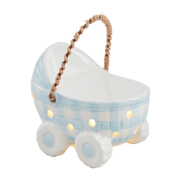 MUD PIE BLUE BABY CARRIAGE LIGHT-UP SITTER