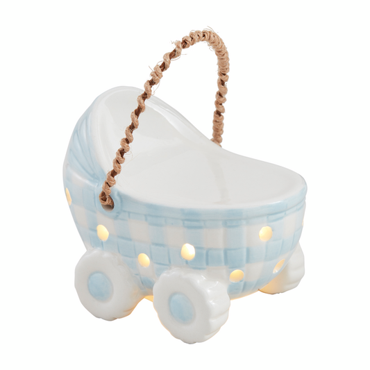 MUD PIE BLUE BABY CARRIAGE LIGHT-UP SITTER