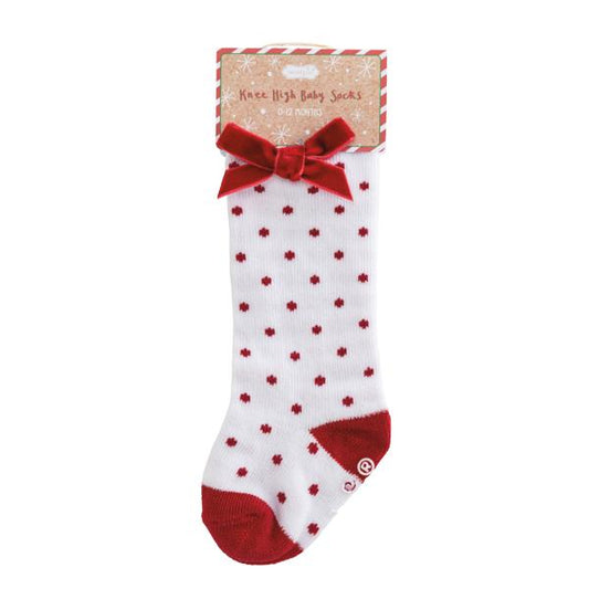 MUD PIE RED DOTTED KNEE HIGH BABY SOCKS