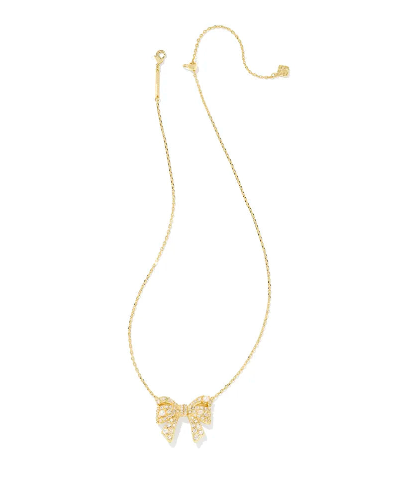 Kendra Scott Krista Gold Bow Short Pendant Necklace in White Mix