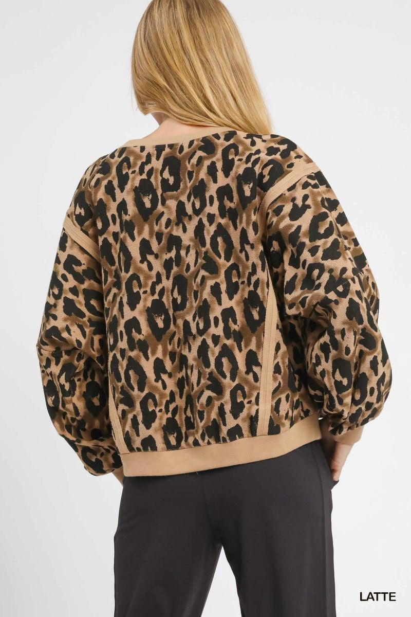 Umgee Leopard Print Pullover Sweatshirt